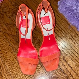 Strappy Orange Suede High Heel Sandals